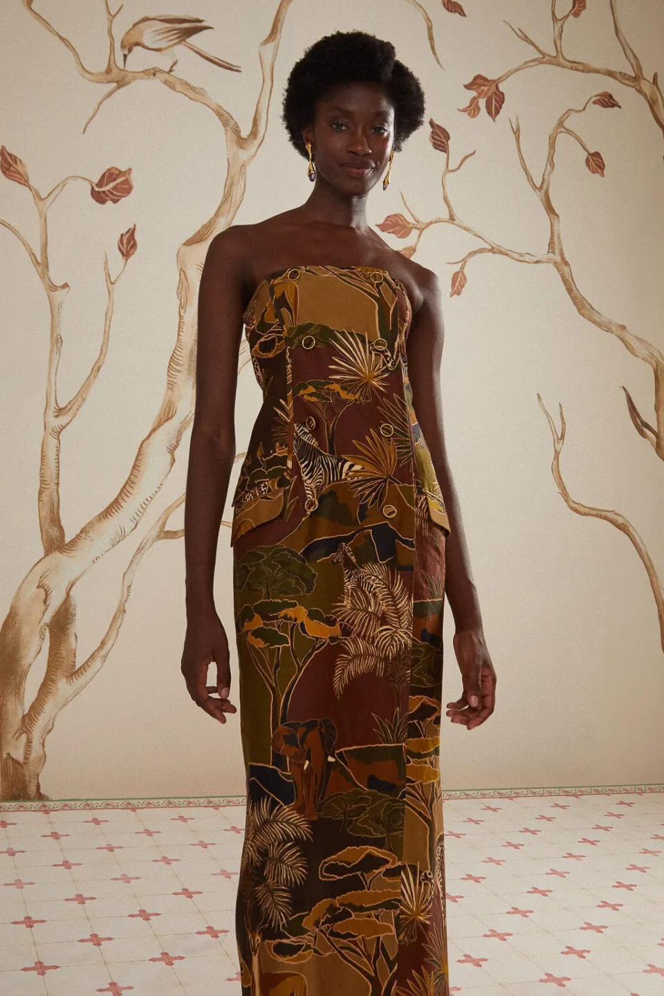 FARM Rio Savana Dream Caramel Strapless Buttonned Midi Dress Best