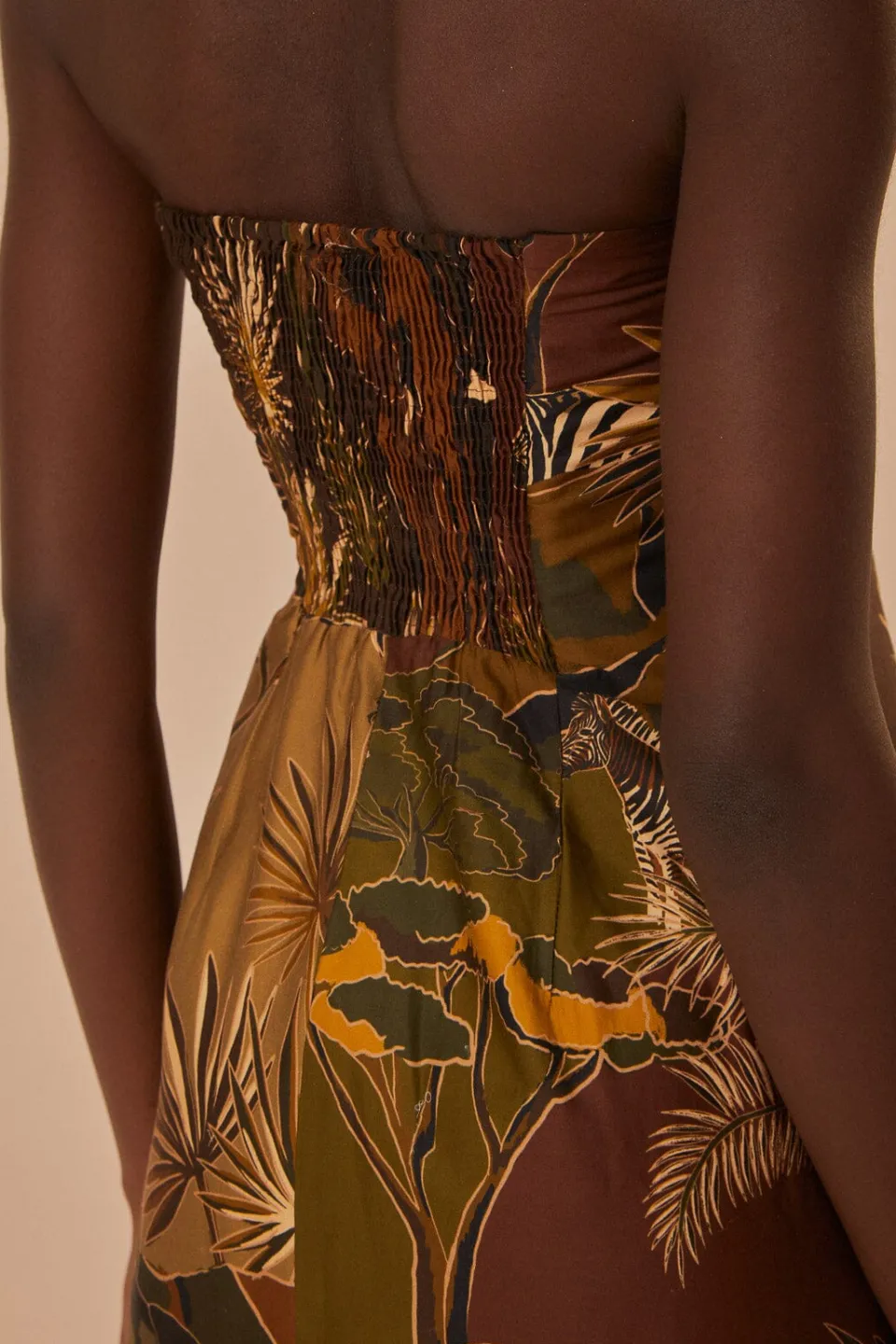 FARM Rio Savana Dream Caramel Strapless Buttonned Midi Dress Best