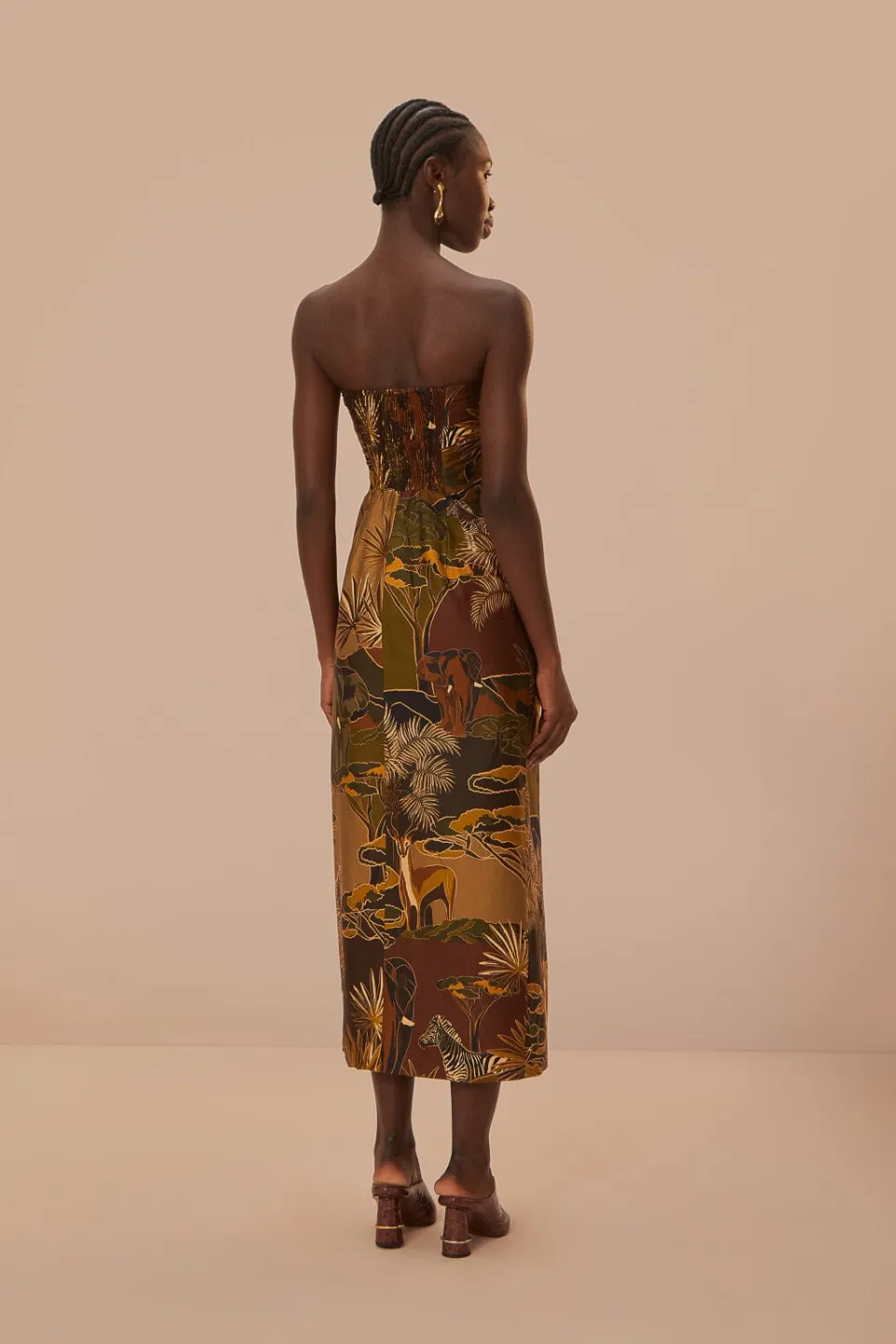 FARM Rio Savana Dream Caramel Strapless Buttonned Midi Dress Best