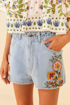 FARM Rio Summer Garden Embroidered Denim Shorts Clearance