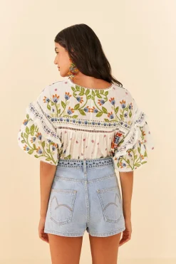 FARM Rio Summer Garden Embroidered Denim Shorts Clearance