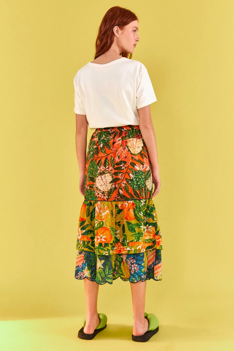 FARM Rio TIERED MIDI SKIRT | Caipirinha Print Discount