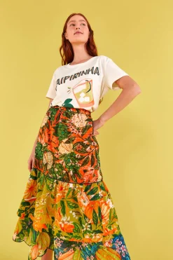 FARM Rio TIERED MIDI SKIRT | Caipirinha Print Discount