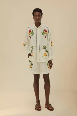 FARM Rio Tropical Destination Embroidered Euroflax™ Premium Linen Shorts Clearance