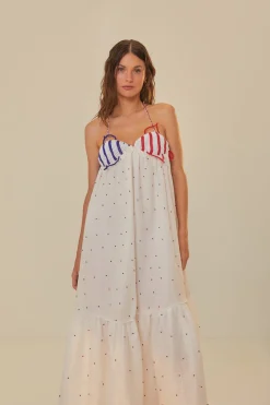 FARM Rio White Beaded Fishes Sleeveless Maxi Dress Hot