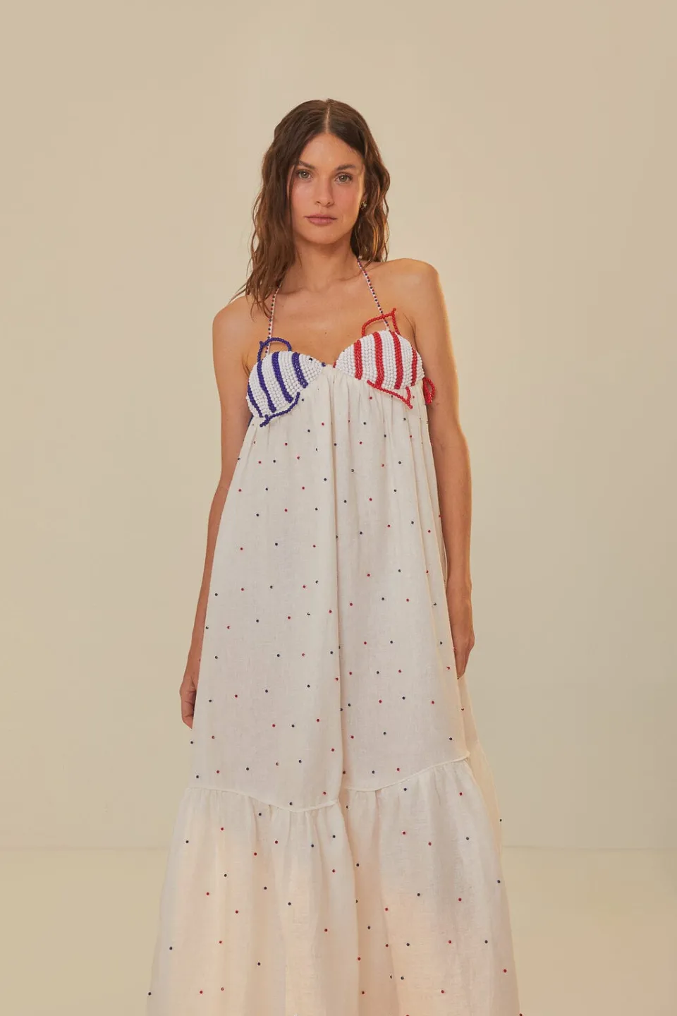 FARM Rio White Beaded Fishes Sleeveless Maxi Dress Hot