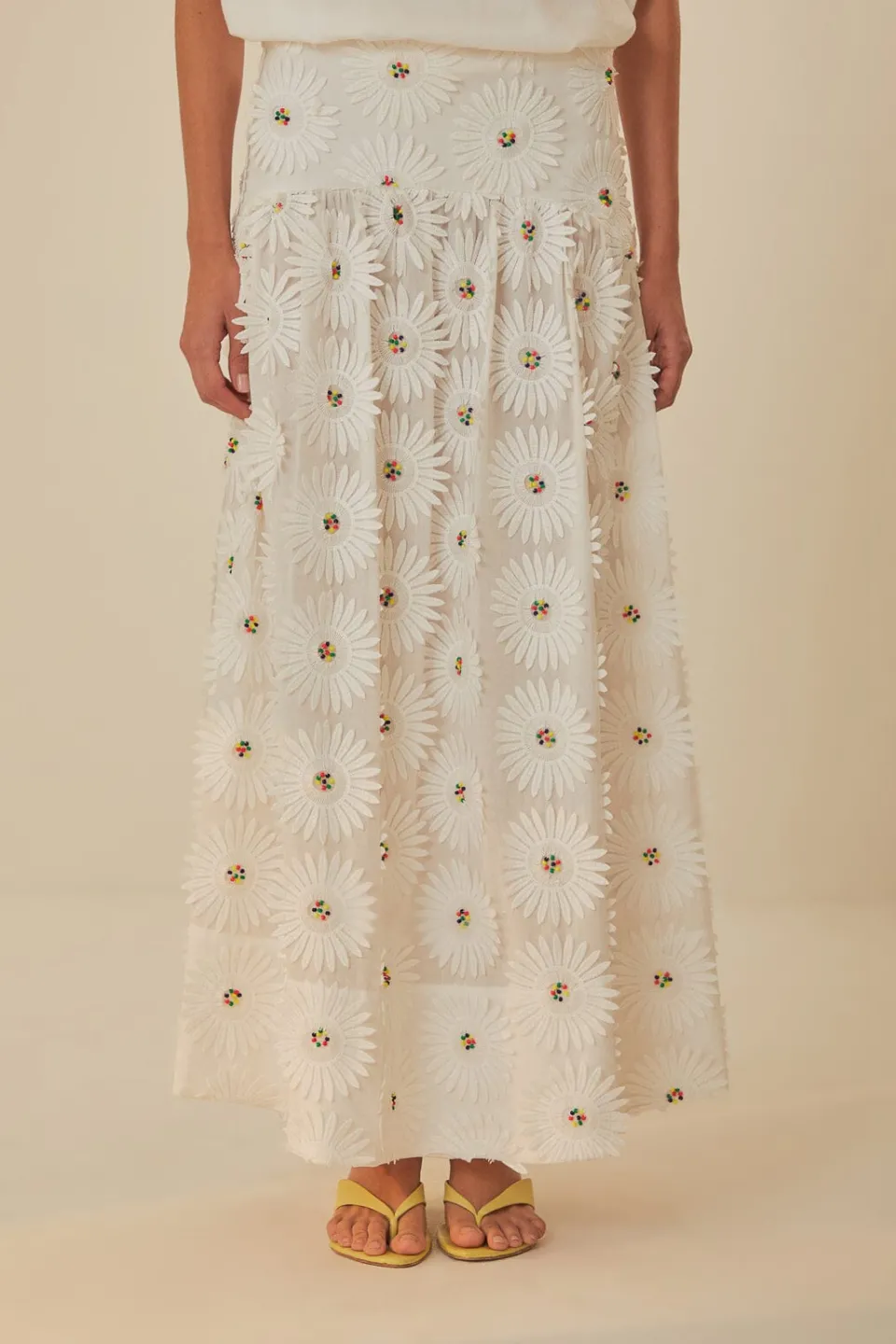 FARM Rio White Daisy 3D Flower Embroidered Maxi Skirt Sale
