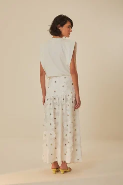 FARM Rio White Daisy 3D Flower Embroidered Maxi Skirt Sale
