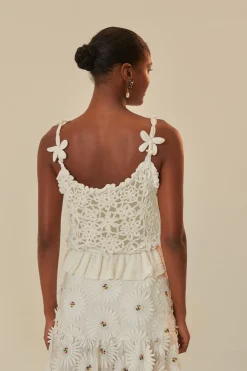FARM Rio White Flowers Crochet Top Hot