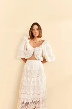 FARM Rio White Lace Midi Skirt New