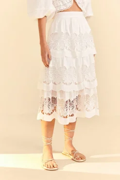 FARM Rio White Lace Midi Skirt New