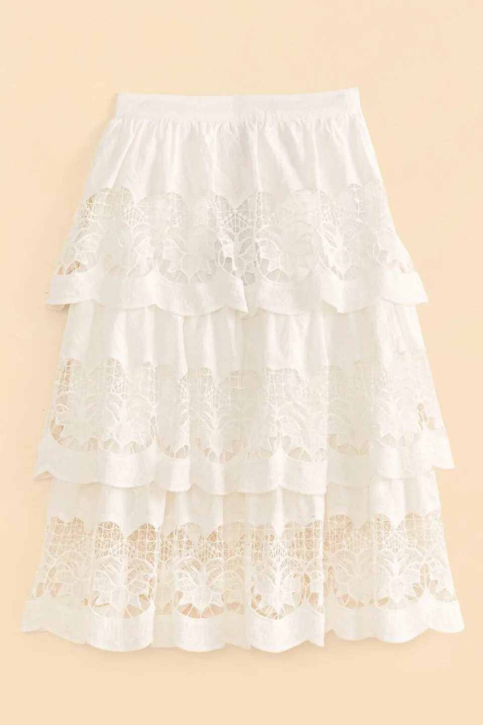 FARM Rio White Lace Midi Skirt New