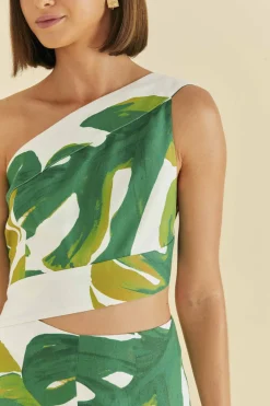 FARM Rio White Monstera One Shoulder Jumpsuit Clearance