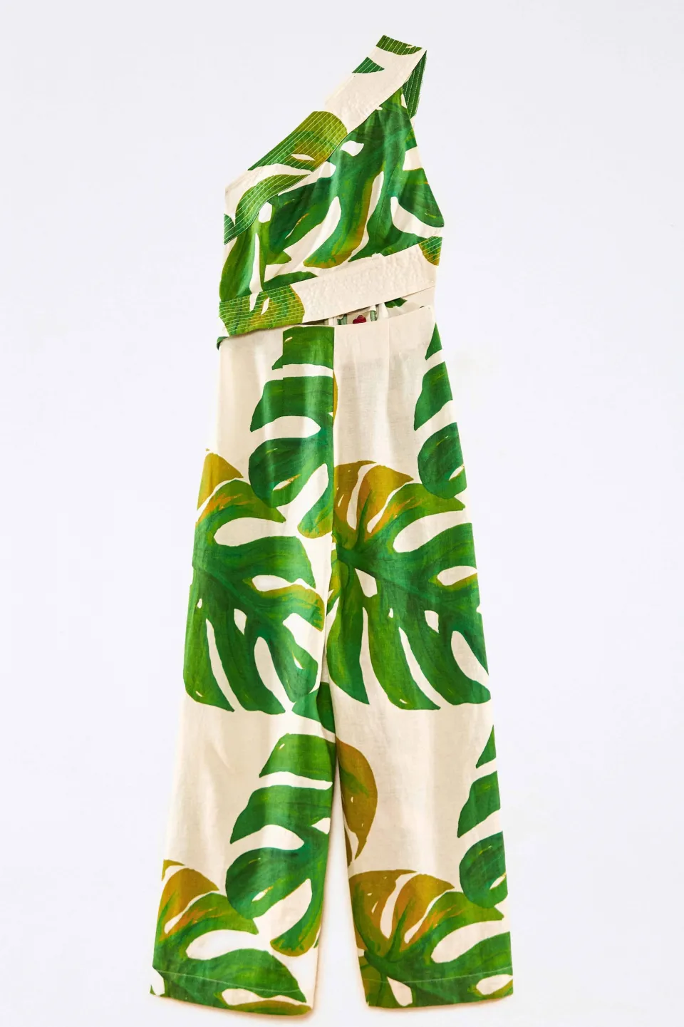 FARM Rio White Monstera One Shoulder Jumpsuit Clearance