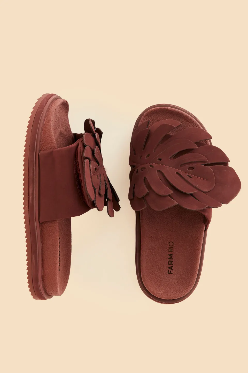 FARM Rio Wine Monstera Anatomic Slide Sandal New