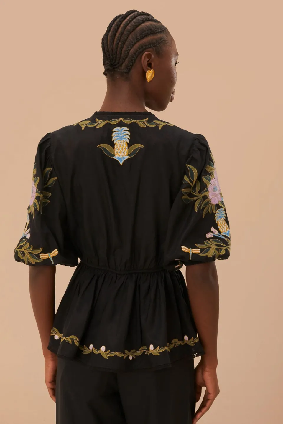 FARM Rio Winter Garden Embroidered Short Sleeve Blouse