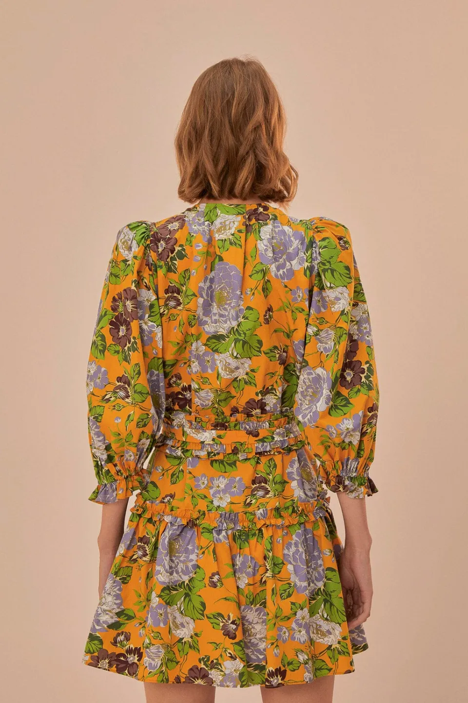 FARM Rio Yellow Capri Floral Short Sleeve Mini Dress Discount