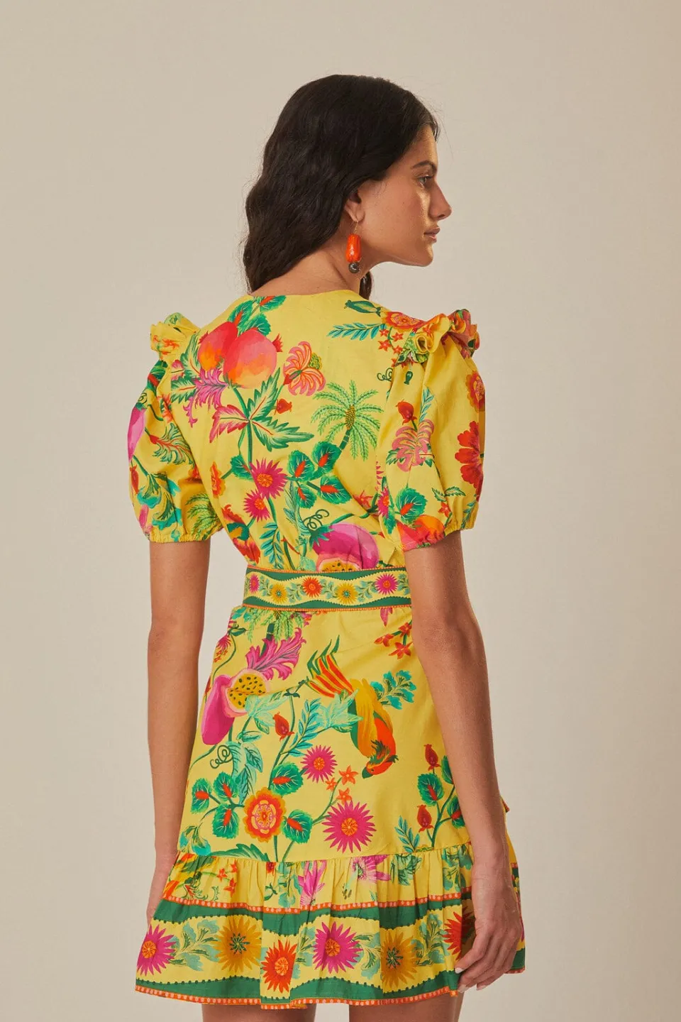 FARM Rio Yellow Delicate Fruit Garden Organic Cotton Mini Dress Hot