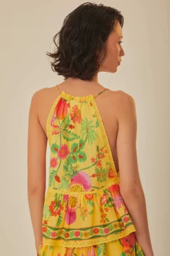 FARM Rio Yellow Delicate Fruit Garden Sleeveless Blouse Discount