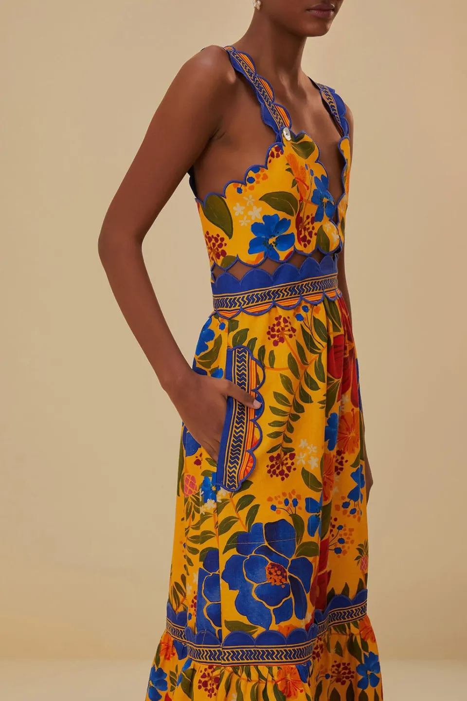 FARM Rio Yellow Floral Yard Lenzing™ Ecovero™ Euroflax™ Midi Dress Best